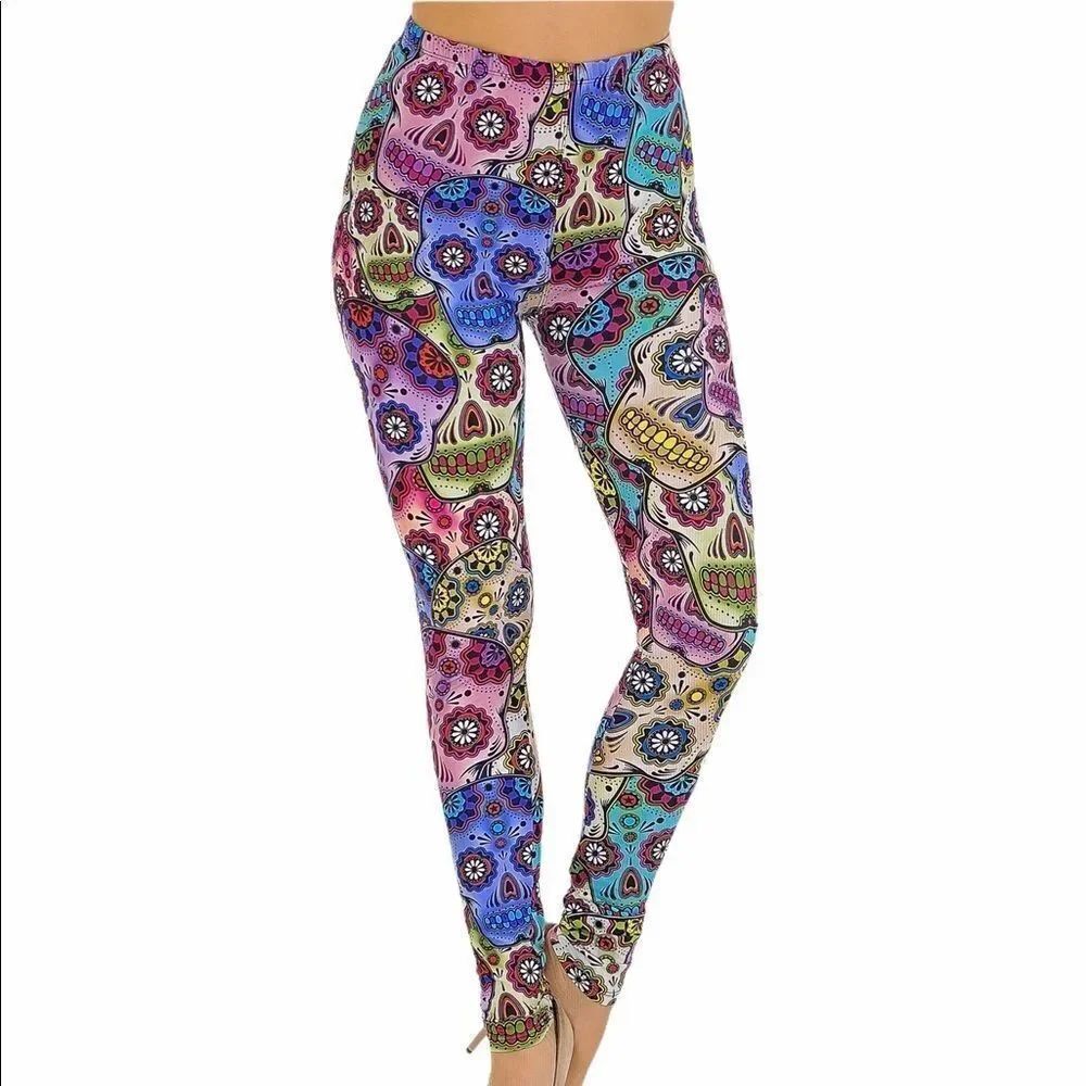 Sugar Skull Leggings High Waisted Pants Plus Size 1X-3X  NWT